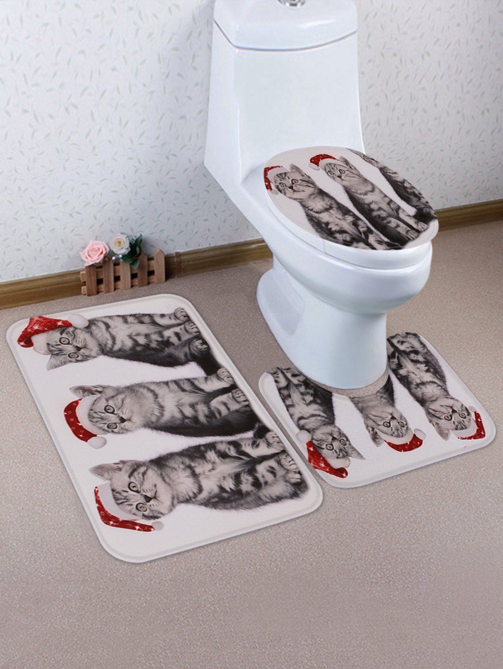 

Christmas Cats Printed Toilet Rug Set, Multi