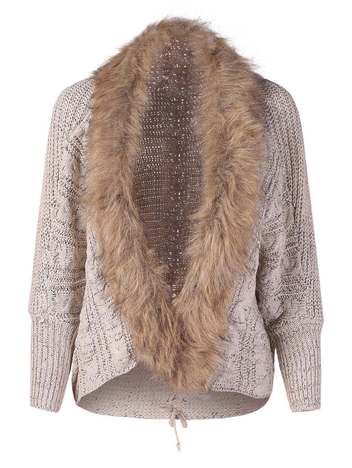 

Fur Collar Tunic Knit Cardigan, Sakura pink