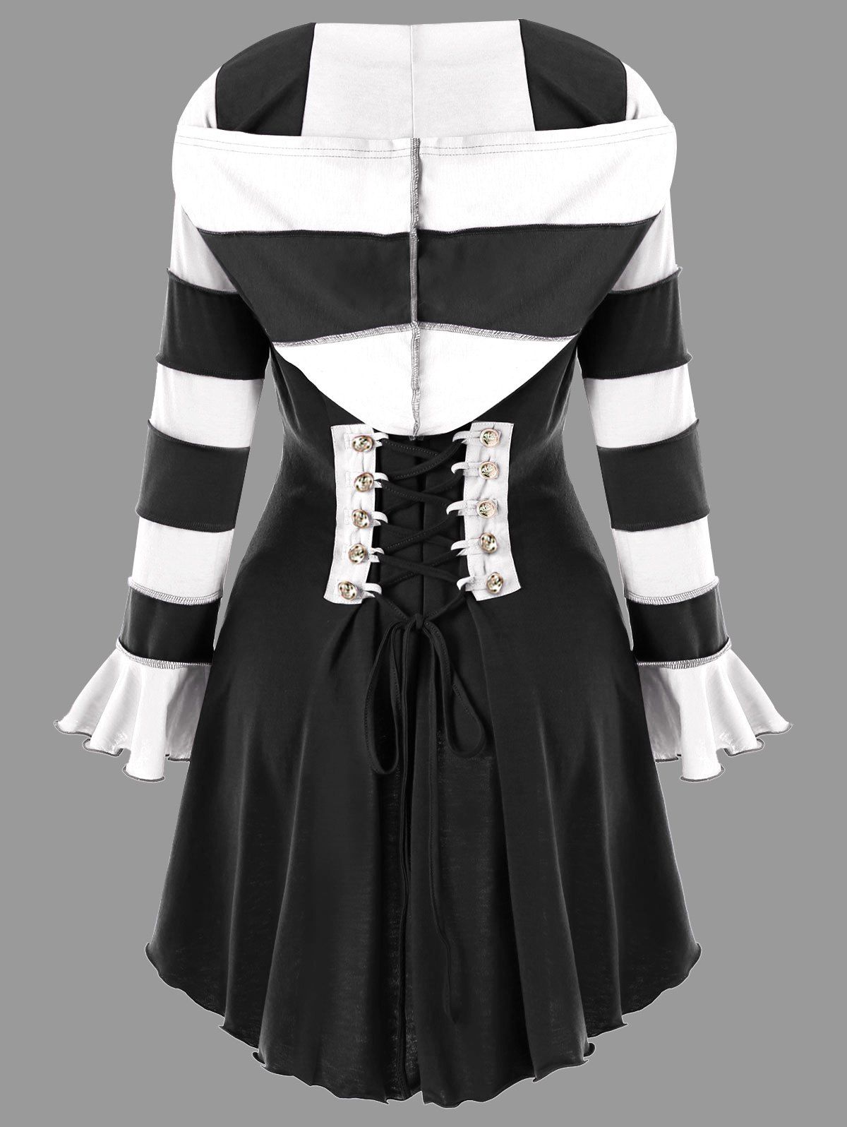 

Hooded High Low Corset Double Breasted Coat, Black