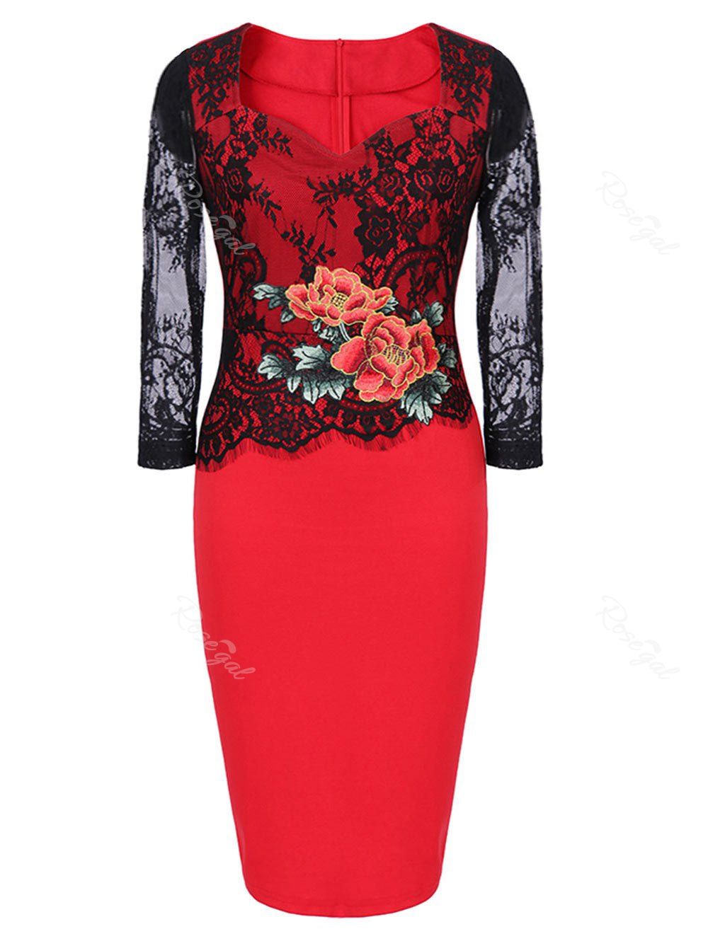 

Plus Size Embroidered Bodycon Midi Dress, Red