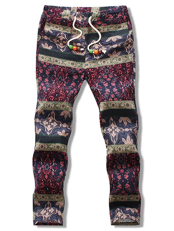 

Drawstring Ethnic Print Nine Minutes of Pants, Multi