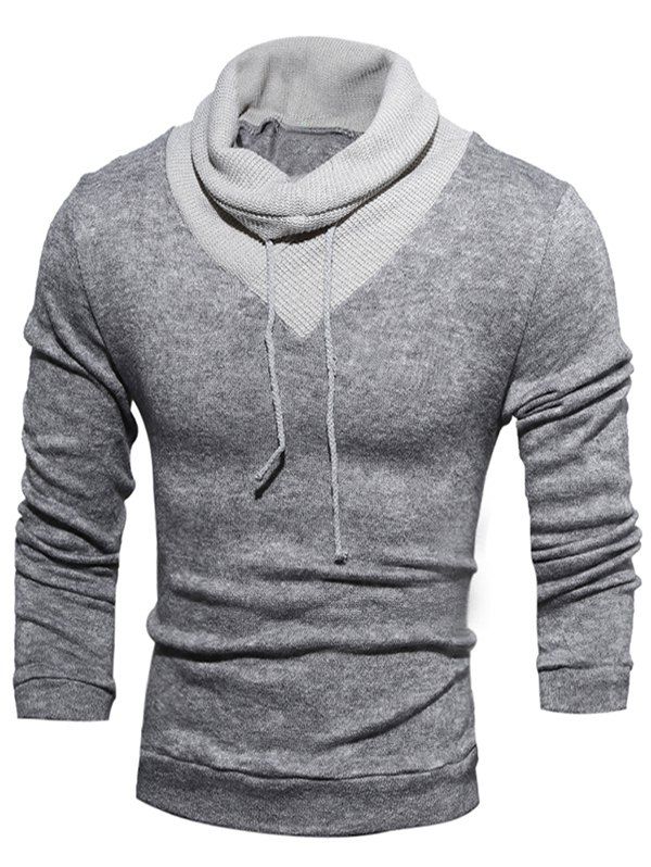 

Panel Turtle Collar Drawstring Sweater, Gray