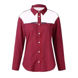 

Gingham Print Mesh Panel Shirt, Red