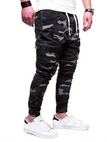 

Camouflage Multi Pocket Drawstring Pants, Ash gray