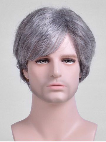 Handsome Short Toupee Fluffy Inclined Bang Hair Capless Natural Wavy Wig For Men