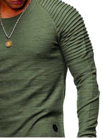 

Solid Color Patch Detail Pleated Long Sleeve Tee, Army green