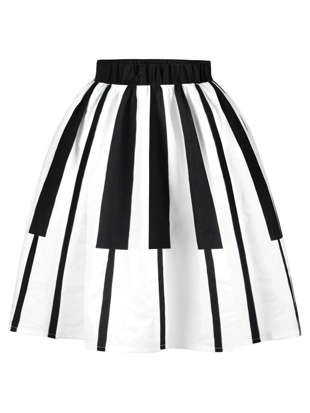 

Plus Size Piano Pattern Flared Skirt, White