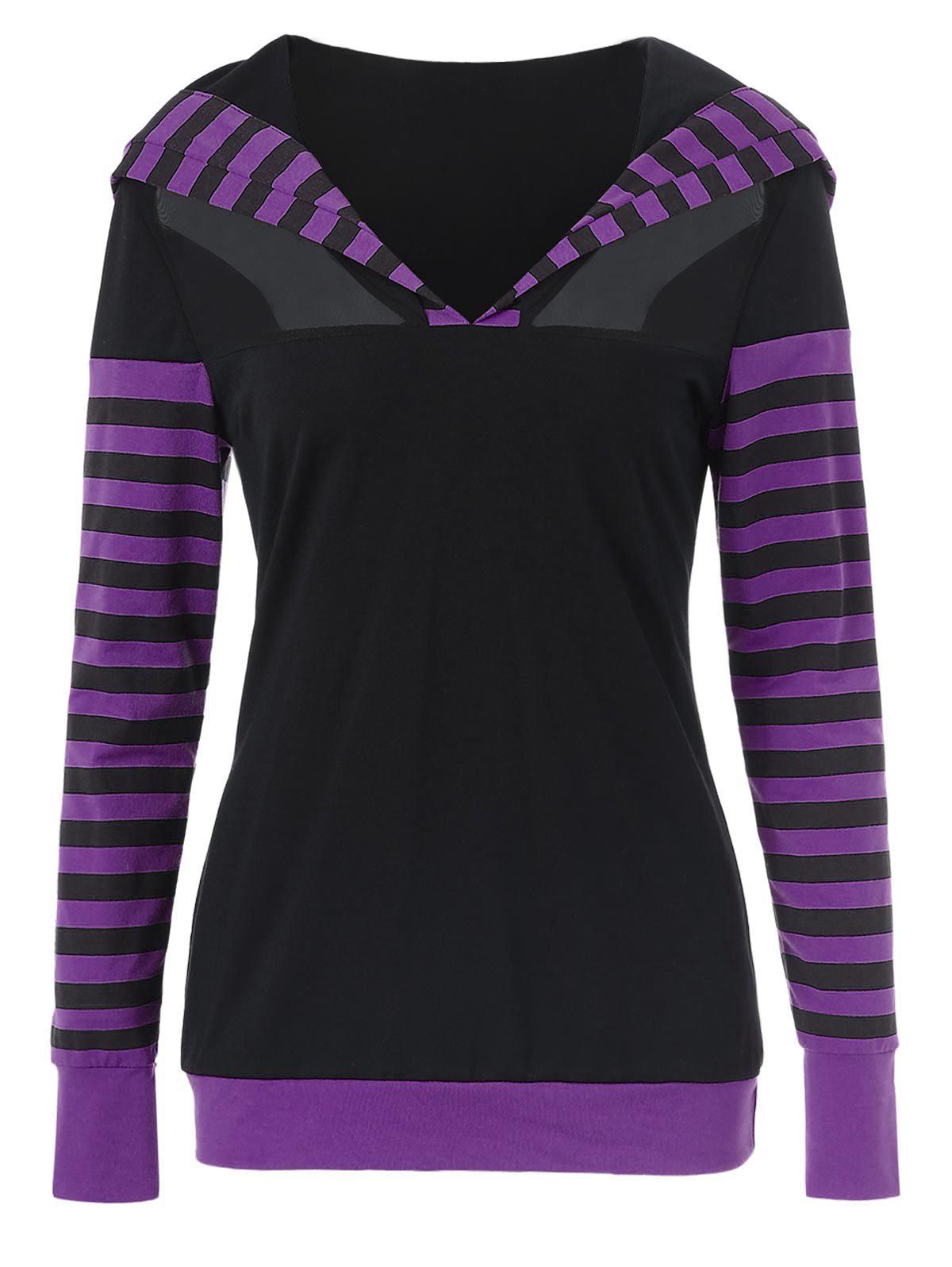 Stripe Trim Mesh Insert Hoodie, Purple iris