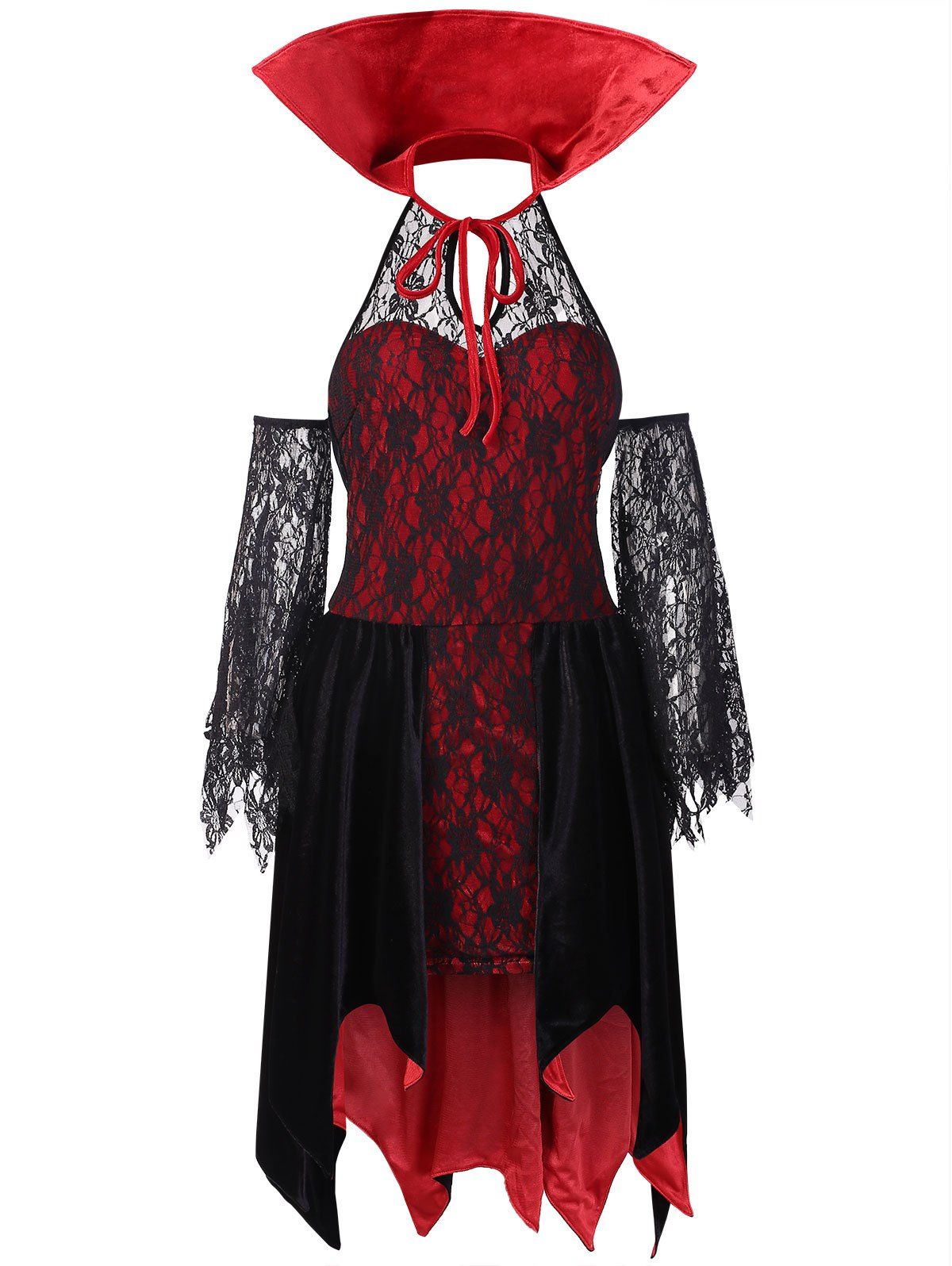 

High Collar Halloween Costume Lace Dress, Red