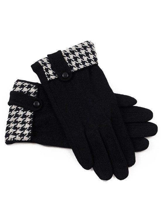 

Winter Houndstooth Pattern Full Finger Gloves, Black