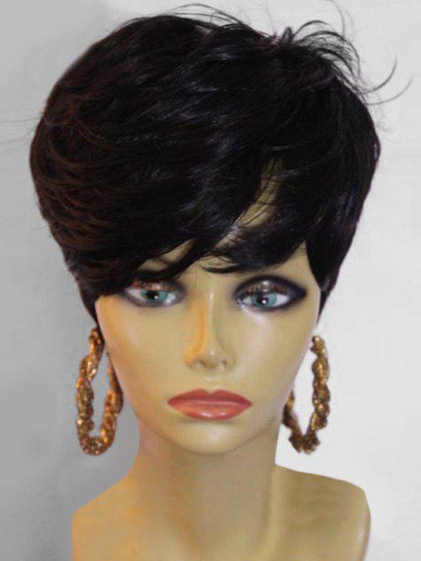 

Side Bang Short Natural Straight Synthetic Wig, Black