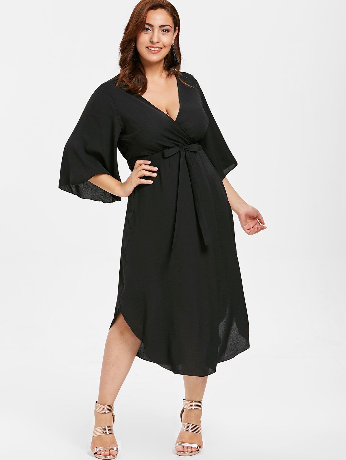 [44% OFF] Plus Size Drawstring Asymmetric Dress | Rosegal