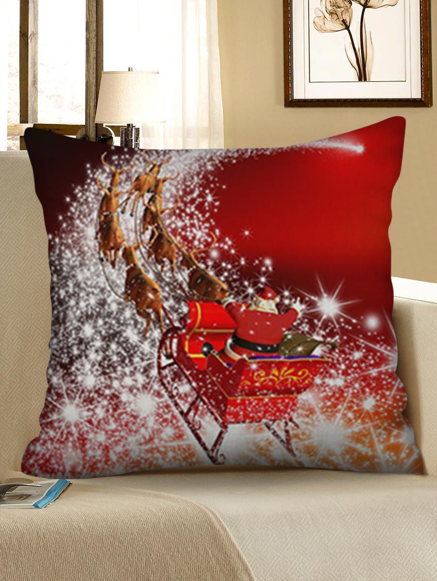Christmas Elk Sleigh Print Linen Pillowcase, Lava red