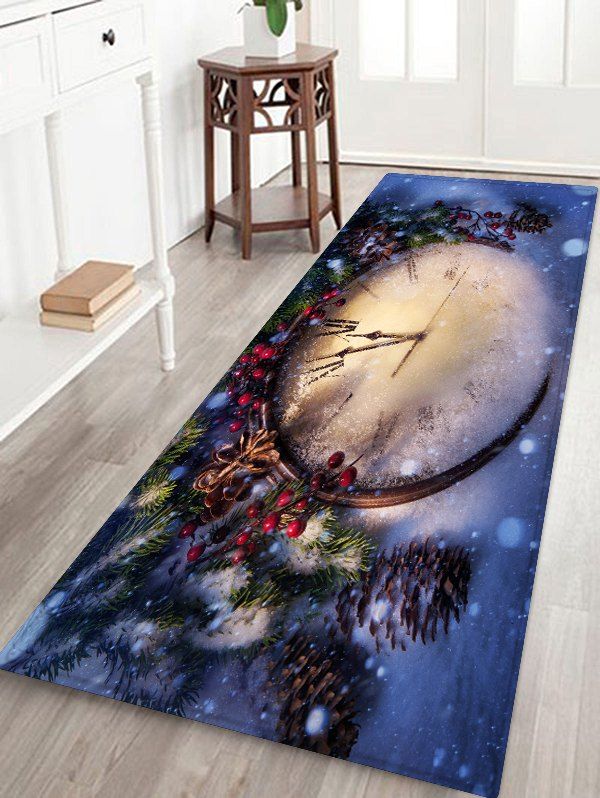 

Christmas Clock Printed Decorative Flannel Bath Mat, Midnight blue