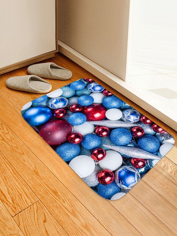 

Christmas Ball Printed Decorative Flannel Bath Mat, Ocean blue