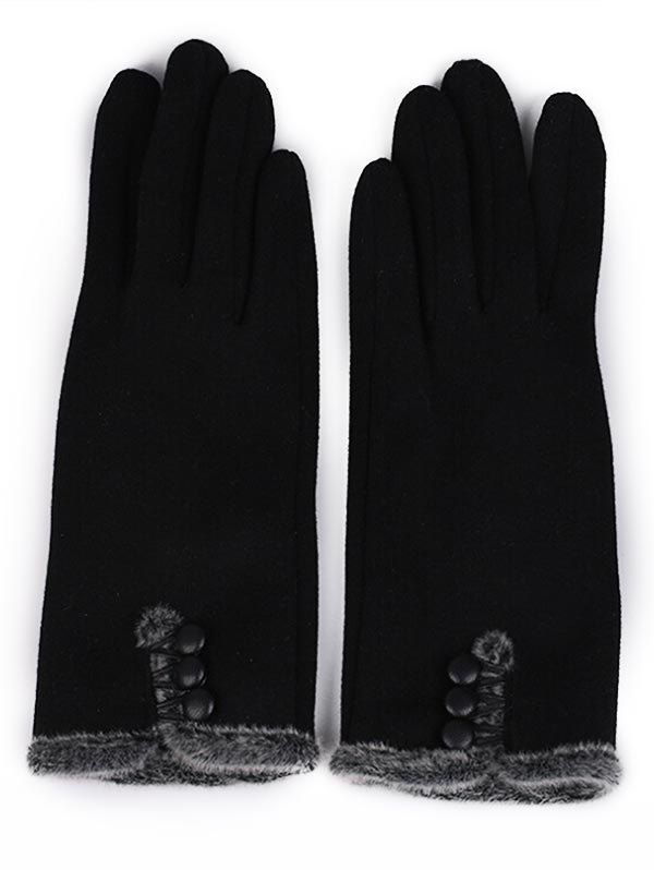 

Vintage Button Solid Color Full Finger Gloves, Black