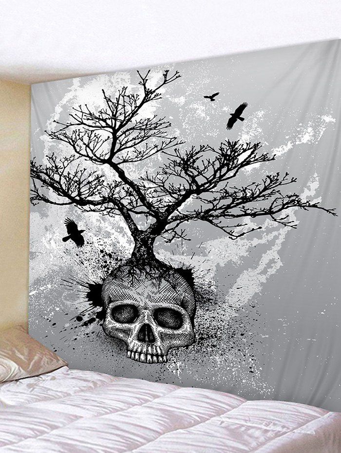 

Wall Hanging Art Halloween Skull Tree Print Tapestry, Light gray