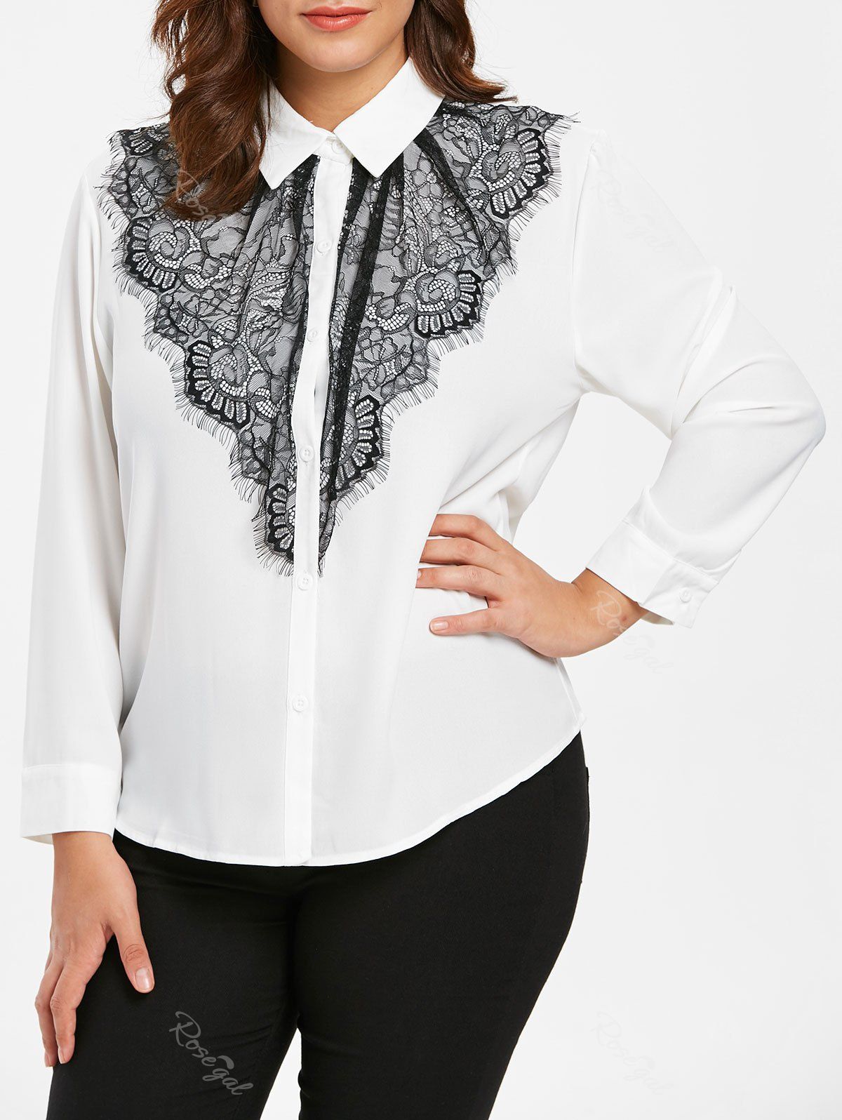 

Plus Size Lace Eyelash Blouse, White