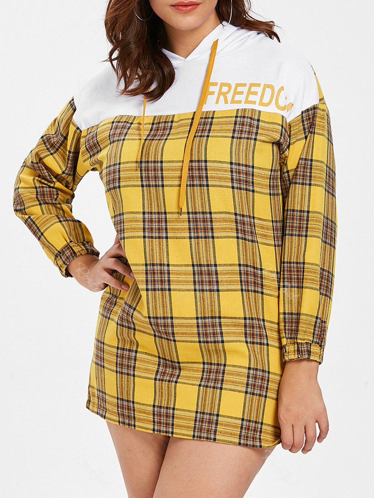 

Plus Size Plaid Hoodie Dress, Goldenrod