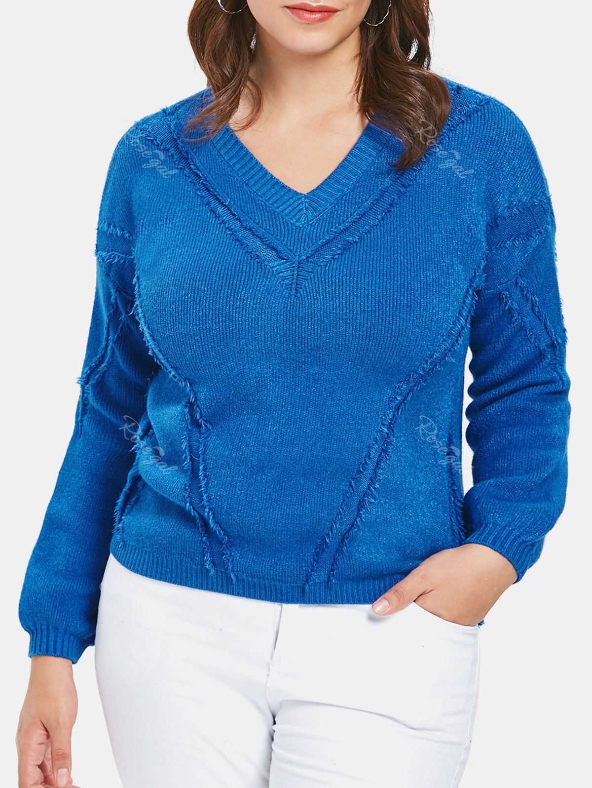 

Plus Size Torn Detail Sweater, Blueberry blue