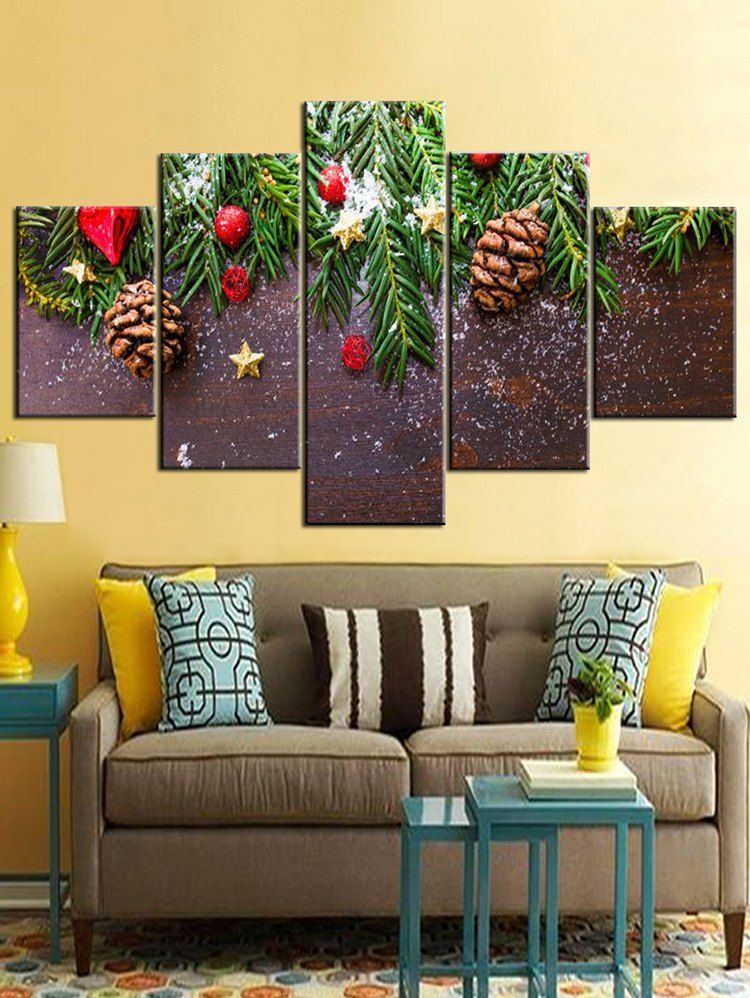 

Christmas Tree Wood Grain Print Unframed Split Canvas Paintings, Multi