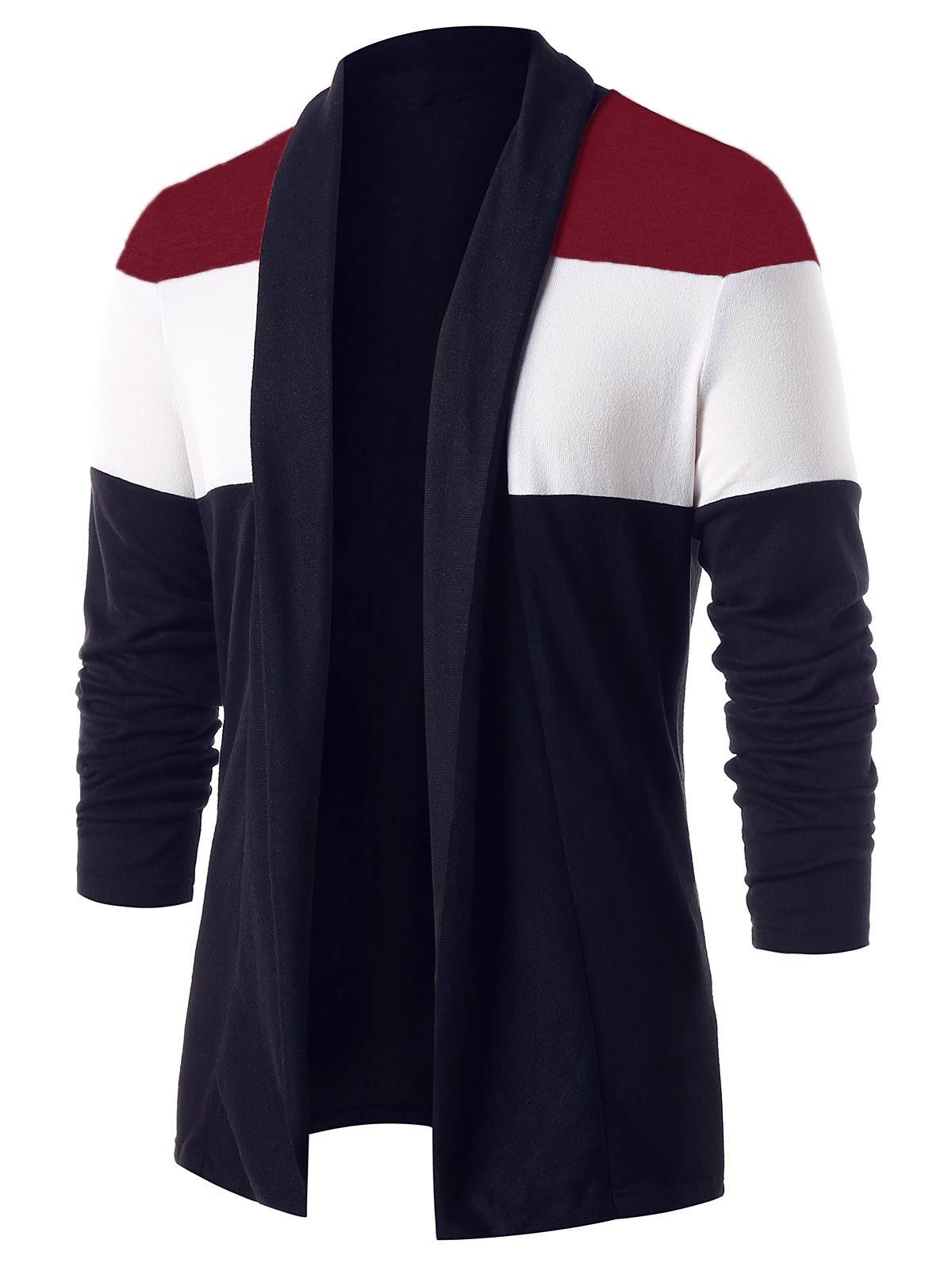 

Casual Color Block Open Front Cardigan, Deep blue