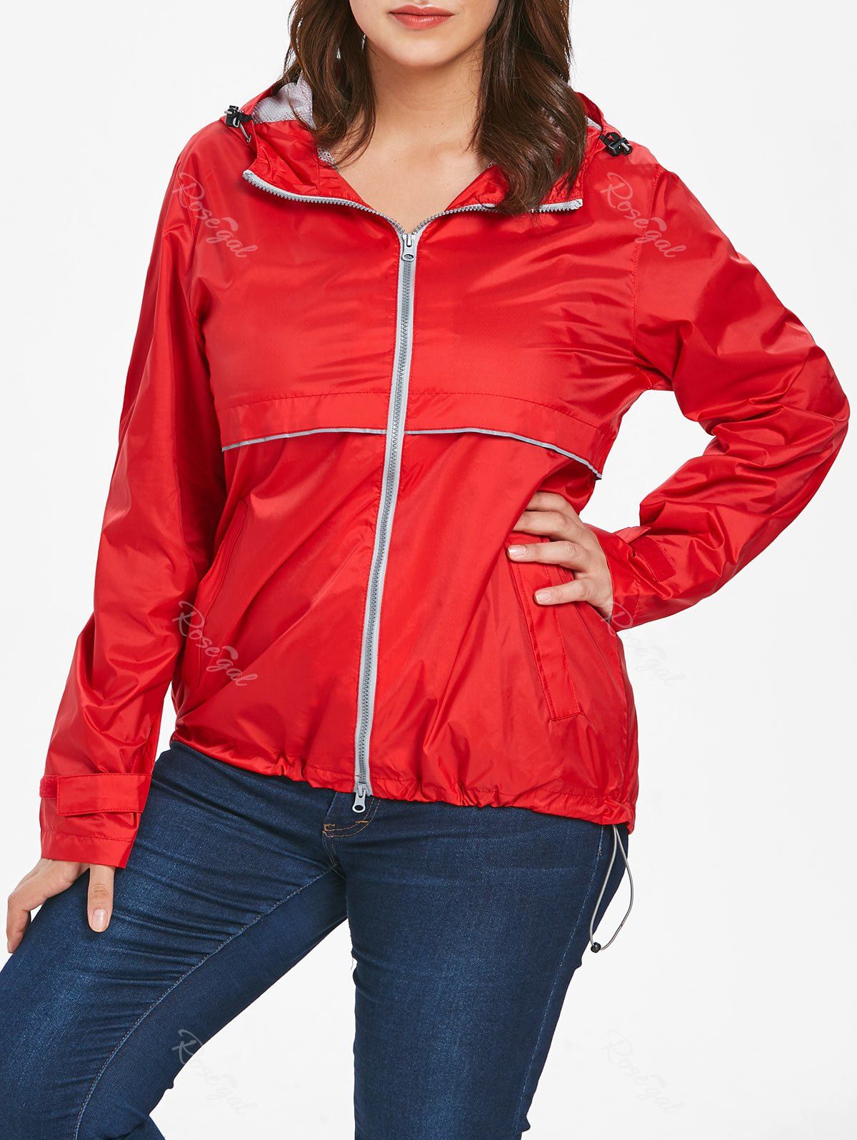 

Lightweight Plus Size Hooded Zip-Up Jacket, Red