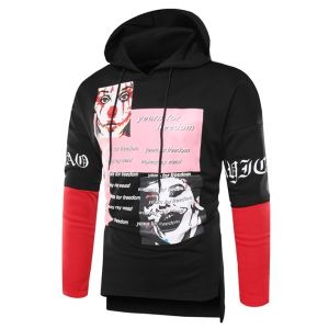 

Letter Graphic Print Long Sleeve Hoodie, Black