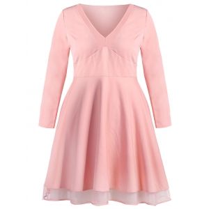 

Plunging Neck Plus Size Empire Waist A Line Dress, Light pink