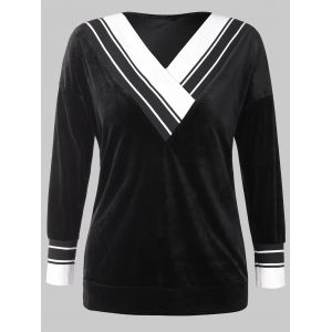 

Plus Size V Neck Velvet Contrast Sweatshirt, Black
