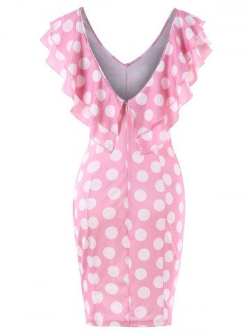 

Polka Dot Ruffles Bodycon Dress, Pink