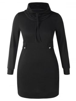 Plus Size Cowl Neck Mini Tight Dress - BLACK - L