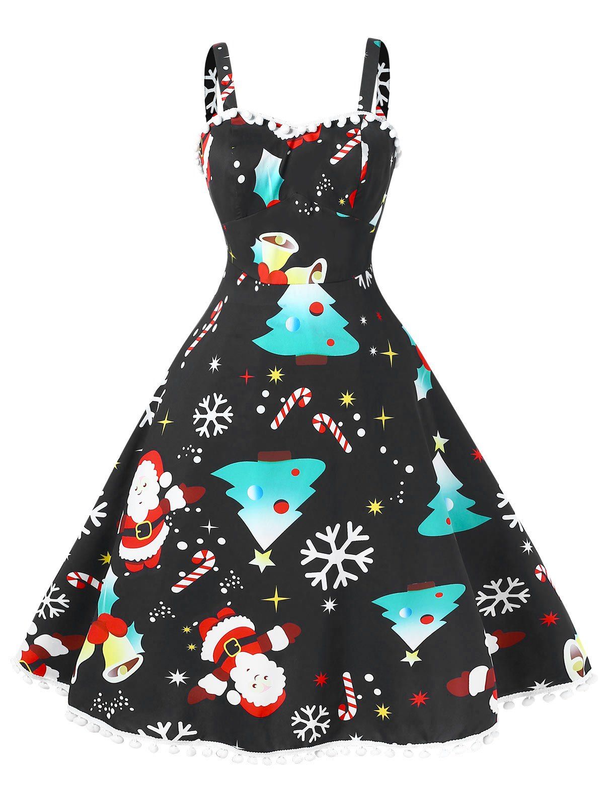 

Vintage Pompom Plus Size Christmas Dress, Black