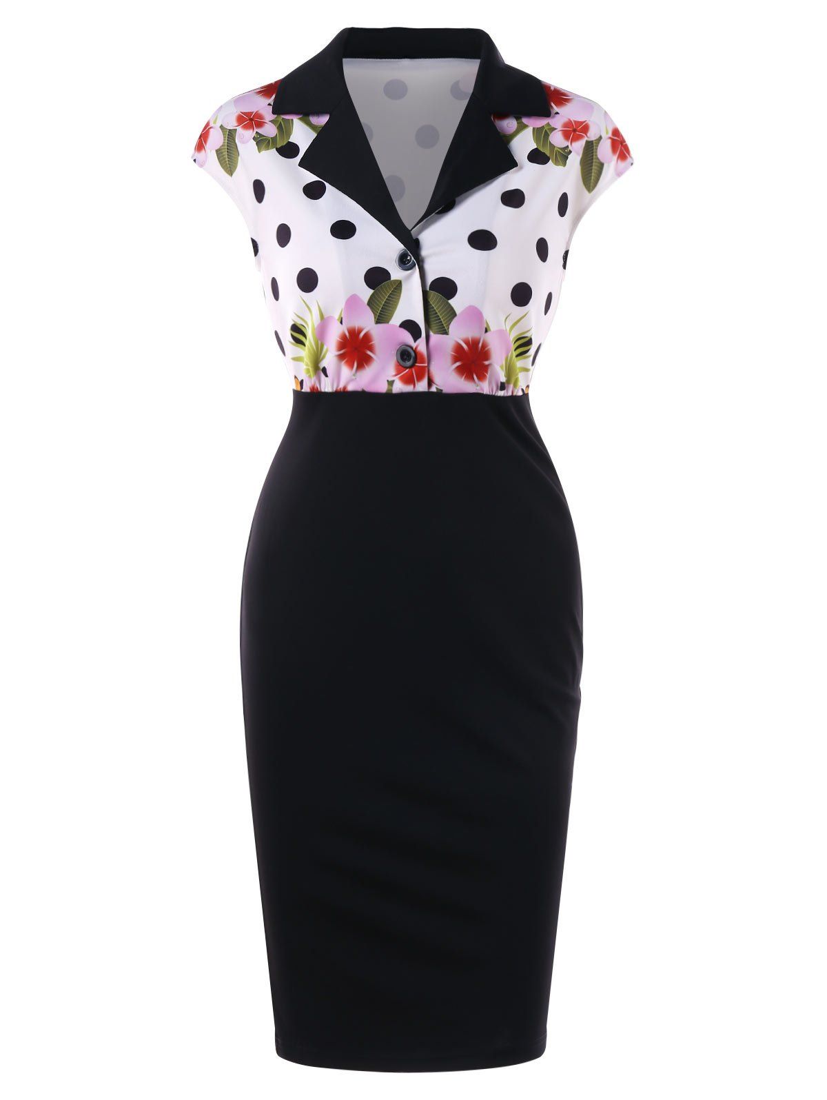 

Polka Dot Lapel Collar Bodycon Dress, Black