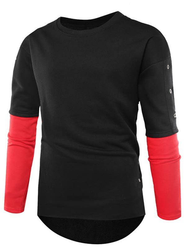 

Color Block Round Hole Sweatshirt, Black