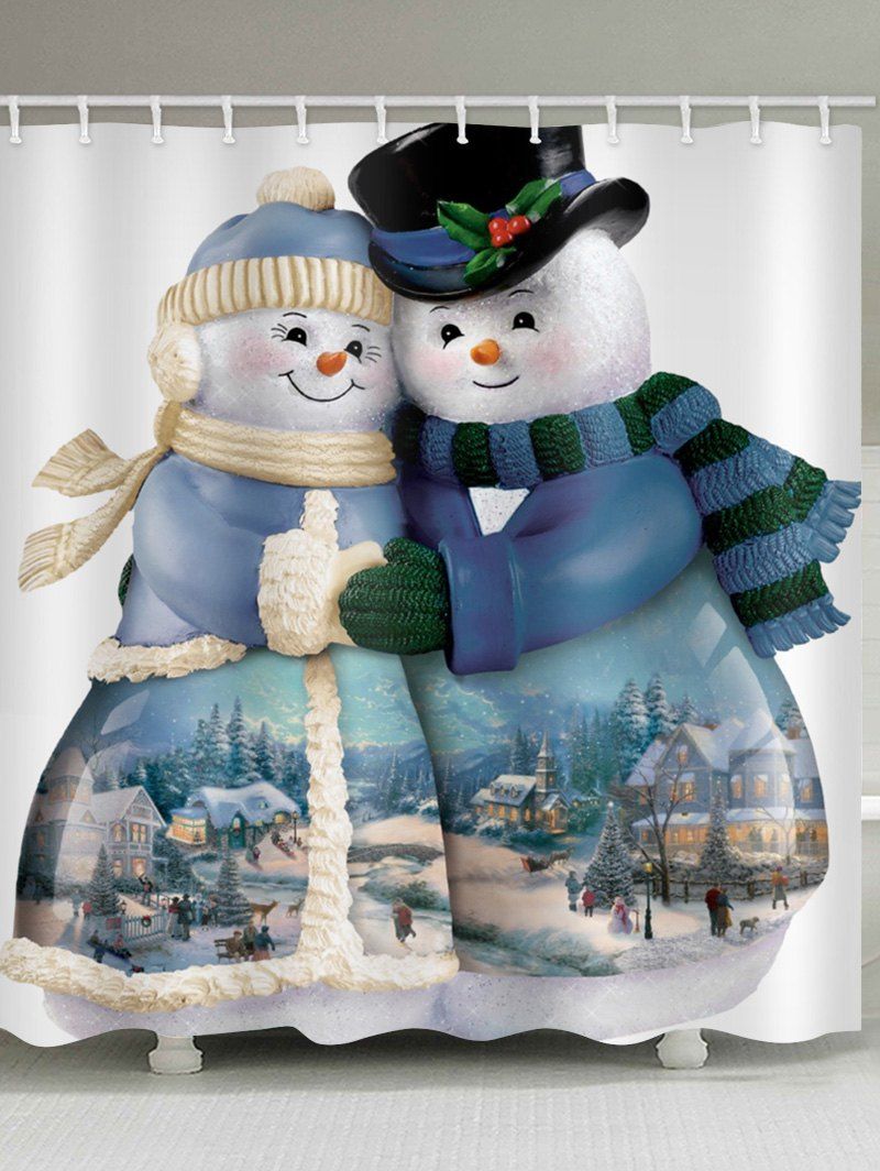 

Christmas Snowman Couple Print Waterproof Bathroom Shower Curtain, Multi