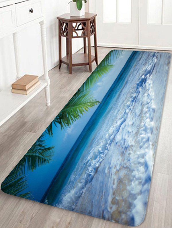 

Beach Wave Leaf Pattern Water Absorption Area Rug, Multi