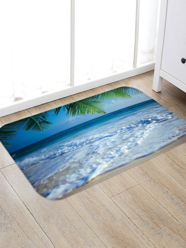 

Beach Wave Leaf Pattern Water Absorption Area Rug, Multi