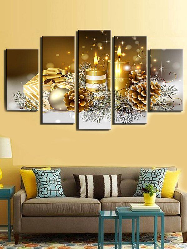 

Christmas Candle Balls Print Unframed Split Canvas Paintings, Multi