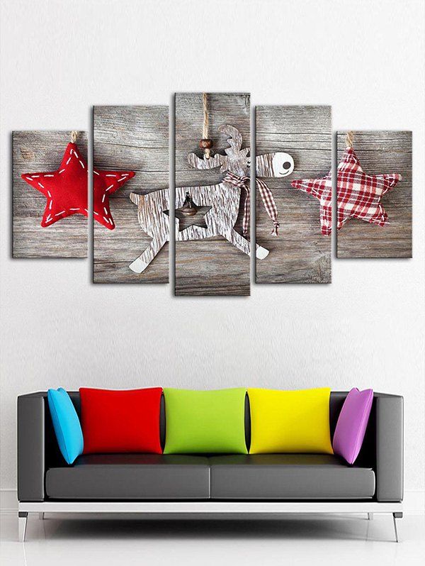 

Christmas Elk Star Print Unframed Split Canvas Paintings, Multi