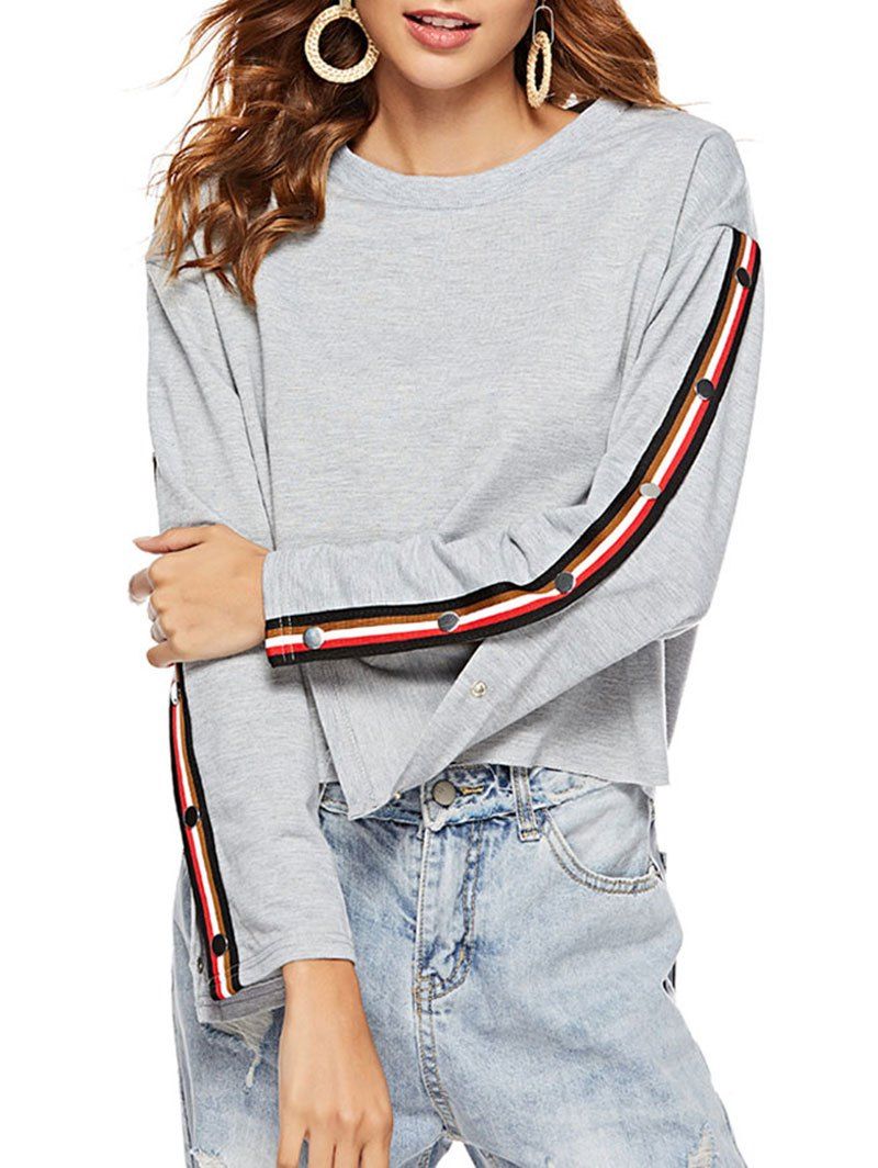 

Split Sleeves Buttons Cropped Sweatshirt, Gray goose