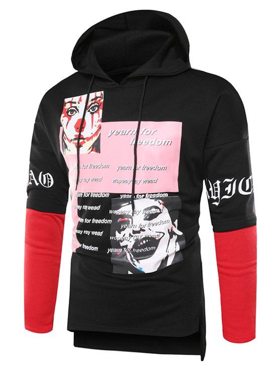

Letter Graphic Print Long Sleeve Hoodie, Black