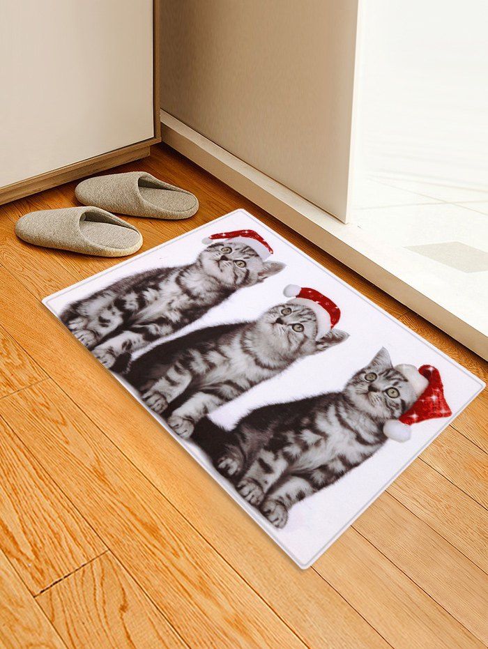 Christmas Cats Printed Antiskid Floor Mat, Multi