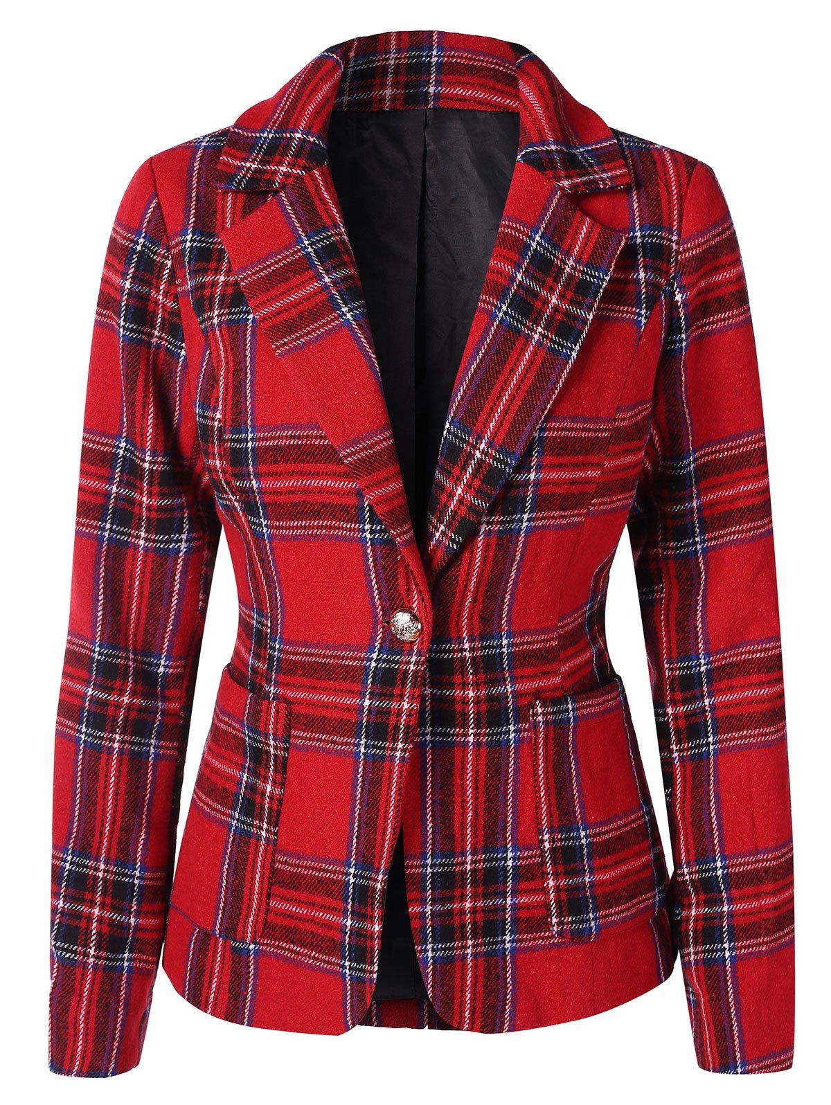 

Plaid Pocket One Button Blazer, Multi