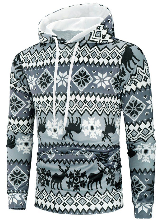 Sweat-Shirt à Capuche Pullover à Imprimé Cerfs de Noël Multi M