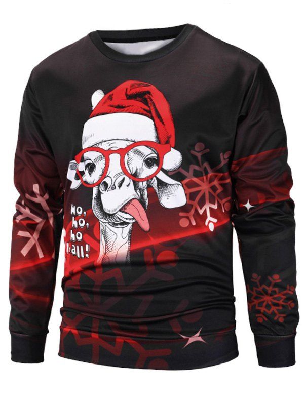 

Sheep Christmas Cap Print Pullover Sweatshirt, Black