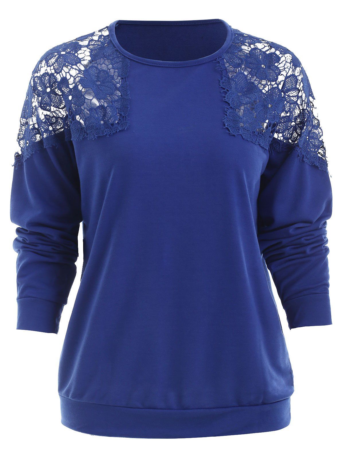 

Hollow Out Lace Panel Sweatshirt, Blue