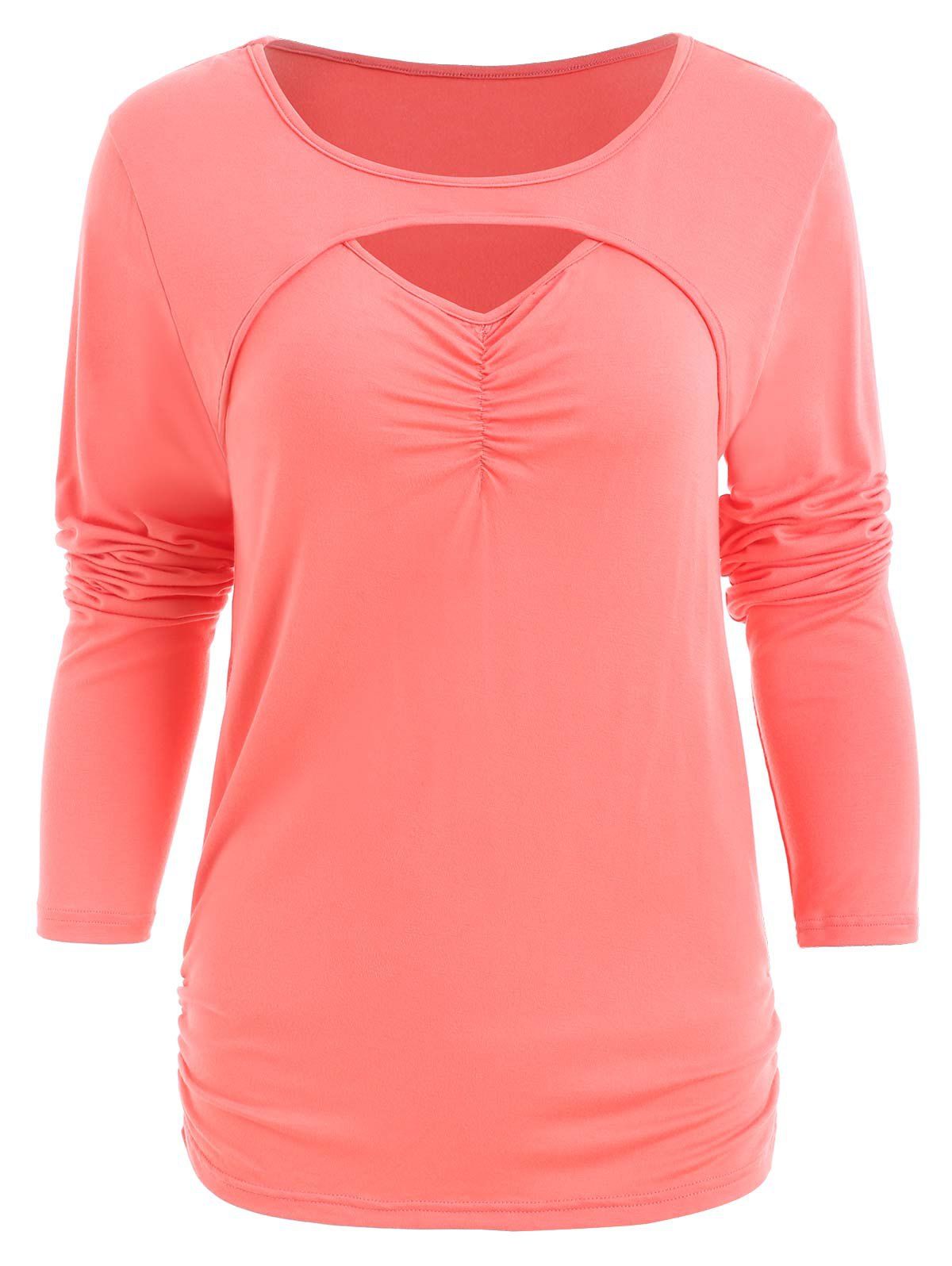

Full Sleeve Ruched Front Slim T-shirt, Bean red