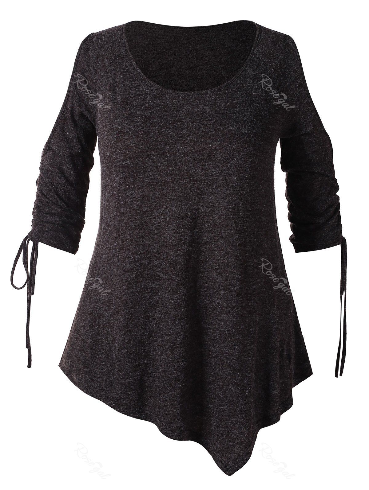 Plus Size Cut Out Shoulder Asymmetric T-shirt, Taupe