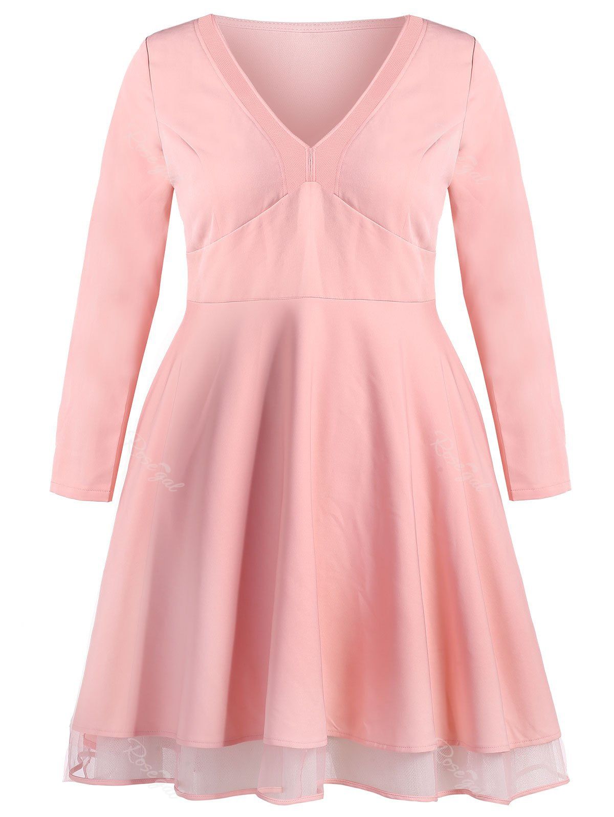 

Plunging Neck Plus Size Empire Waist A Line Dress, Light pink